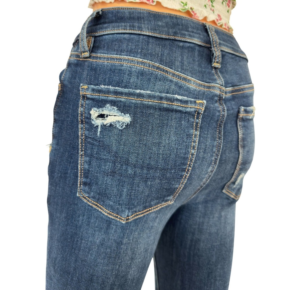American Eagle Skinny Jeans Womens 2 Short Dark Wash Distressed Ripped FrayedHem - Picture 10 of 16